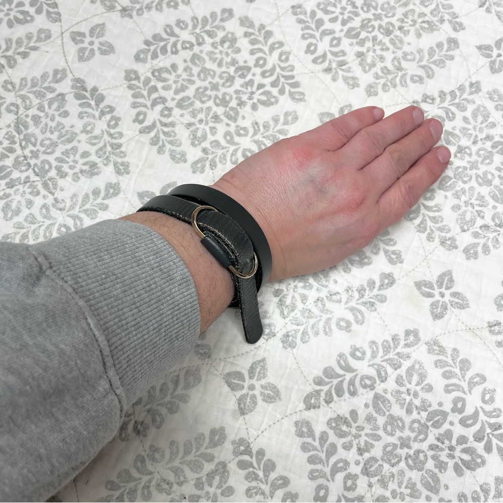 OS Vintage Leather Belt Bracelet Cuff Dark Gray